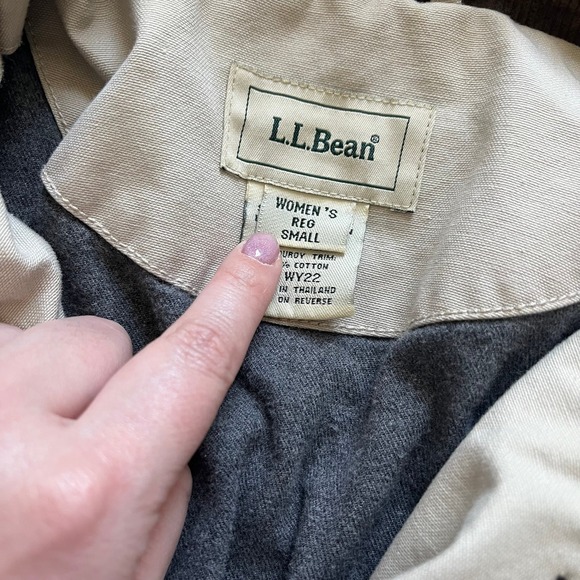 L.L.Bean khaki cotton canvas barn chore jacket brown corduroy collar sz Small - Picture 2 of 8